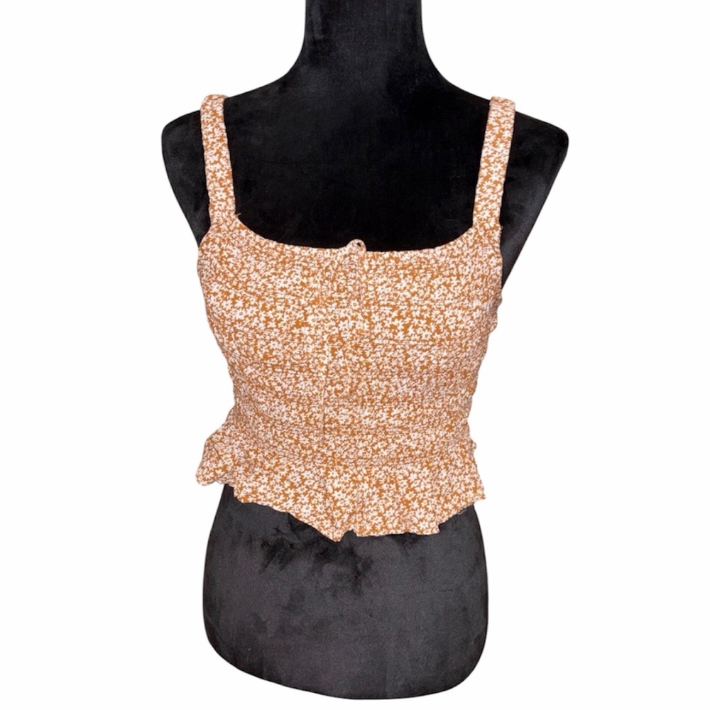 Suite 2939, Women's Rust, White Floral Smocked Crop Top, Size M